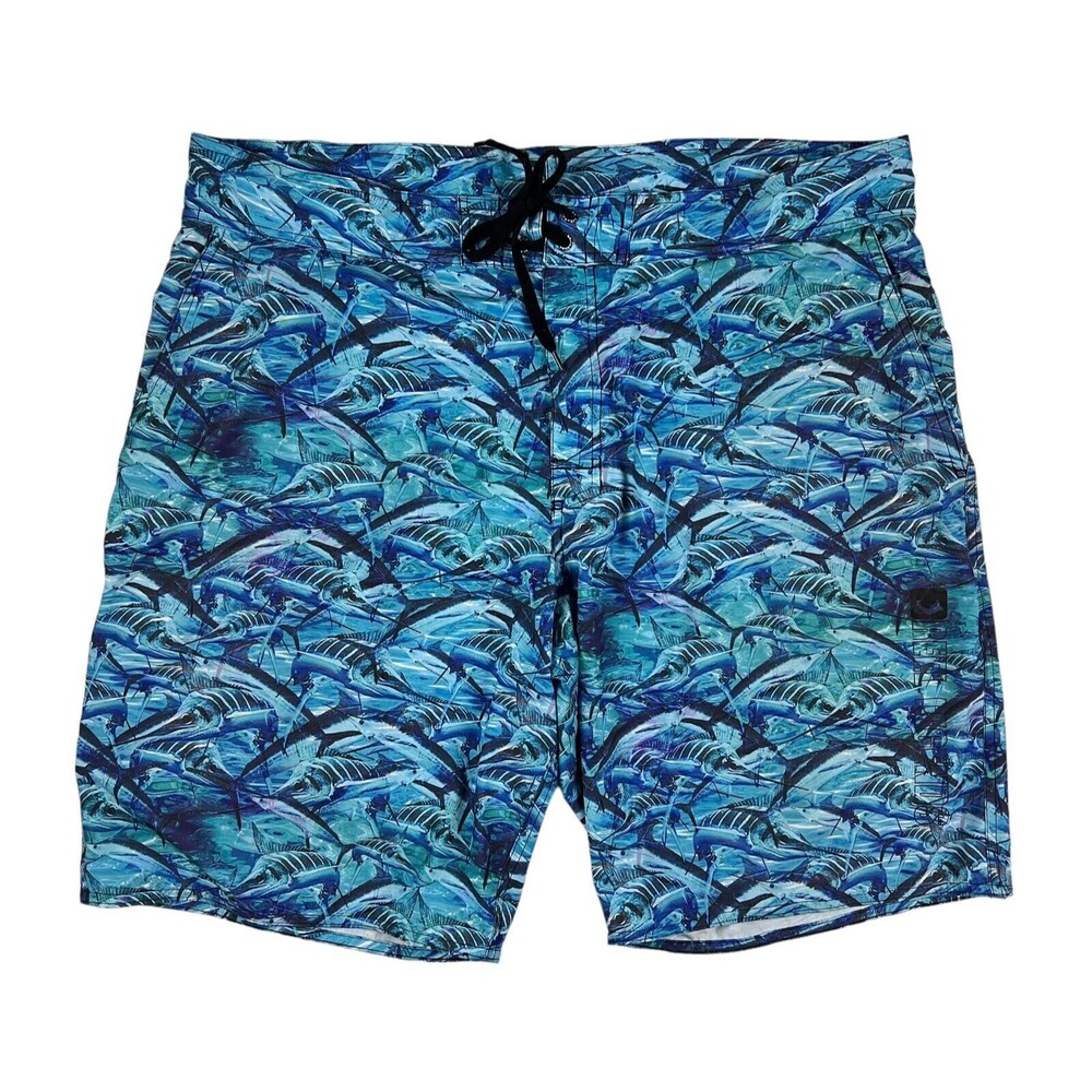 Reel Legends Lightweight Stretch Swim Trunks Fish Print Board Short Size 42